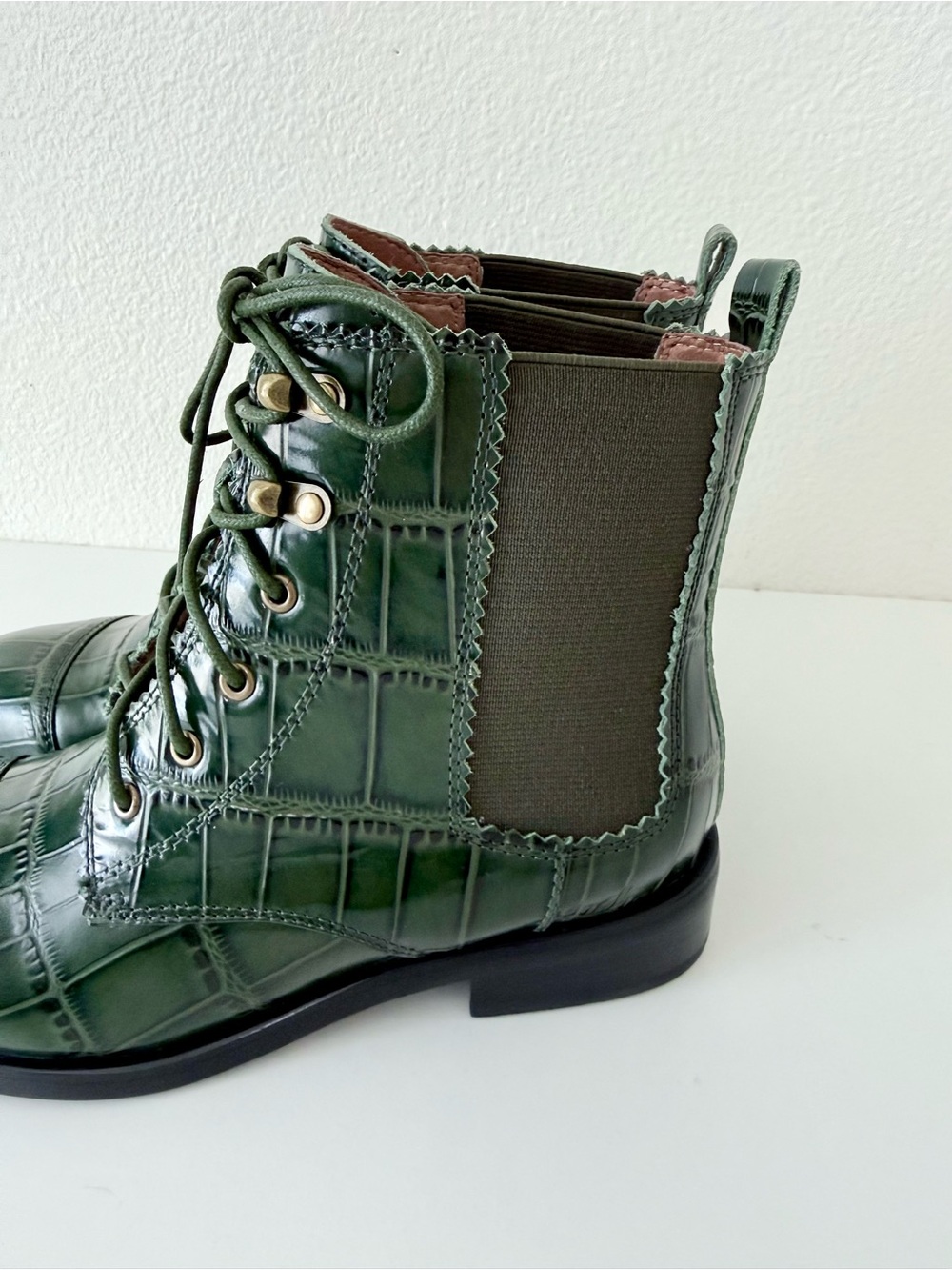 Jeffrey Campbell Junction Great Moments Green Croc Embossed Leather Boots Size 6 - Picture 11 of 13